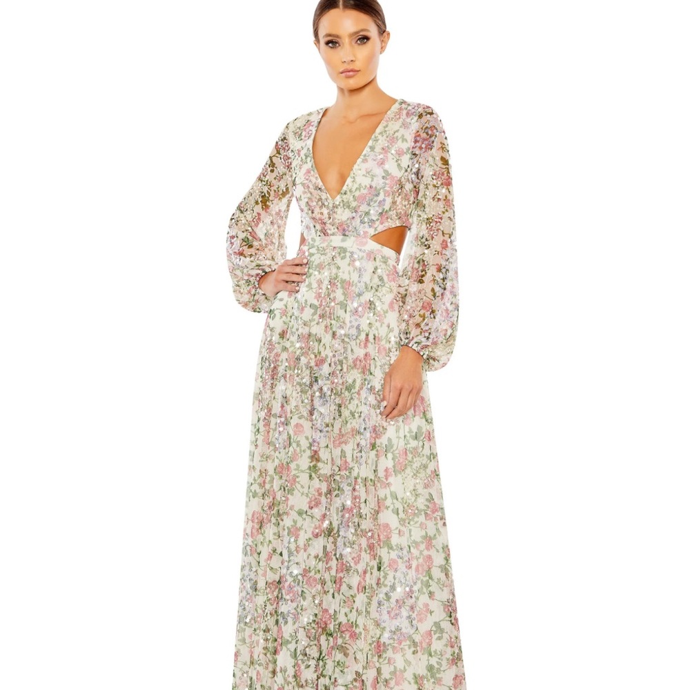 Mac Duggal Cutout Waist Lace-Up Back Dress